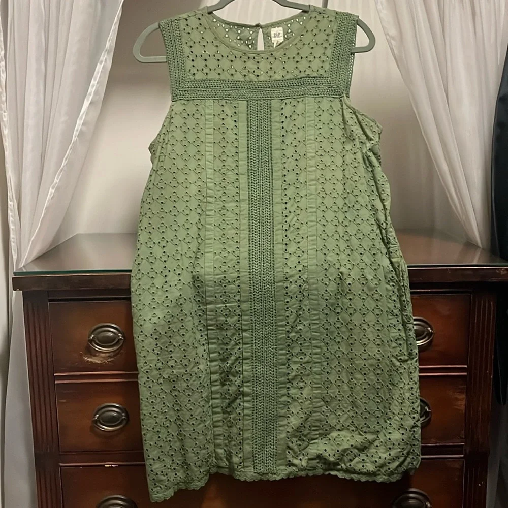 Gap Women's Size Small Green Eyelet Shift Pattern Dress With Pockets - Picture 1 of 12
